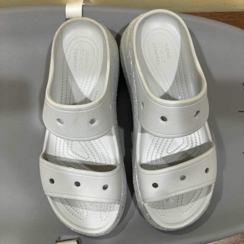Crocs light grey glitter Crush Sandals